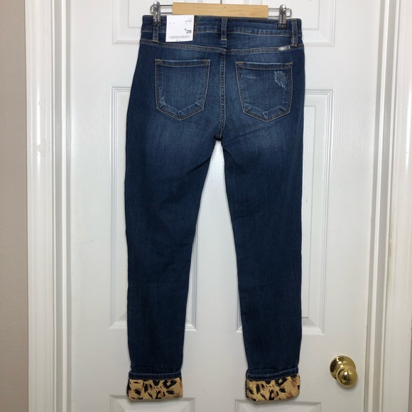 KanCan Stretchy Mid Rise Distress Ripped Leopard Patch Ankle Skinny Blue Jean 28 - Picture 6 of 15